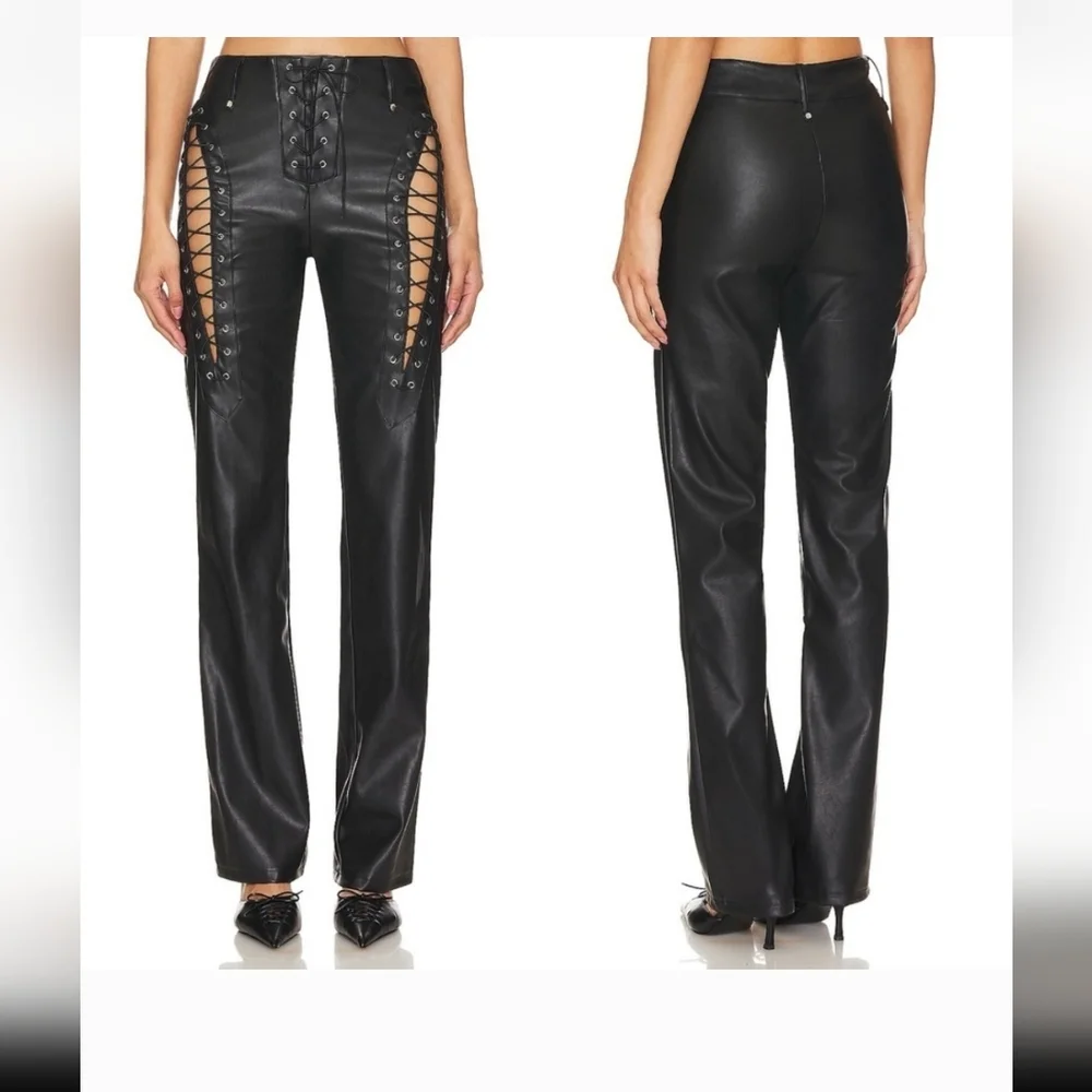 I.AM.GIA Xenia Pant in Black Vegan Leather High Rise Grunge Lace Up size M_3